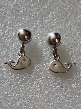 Hand Crafted Silver Whale Dangle Earrings